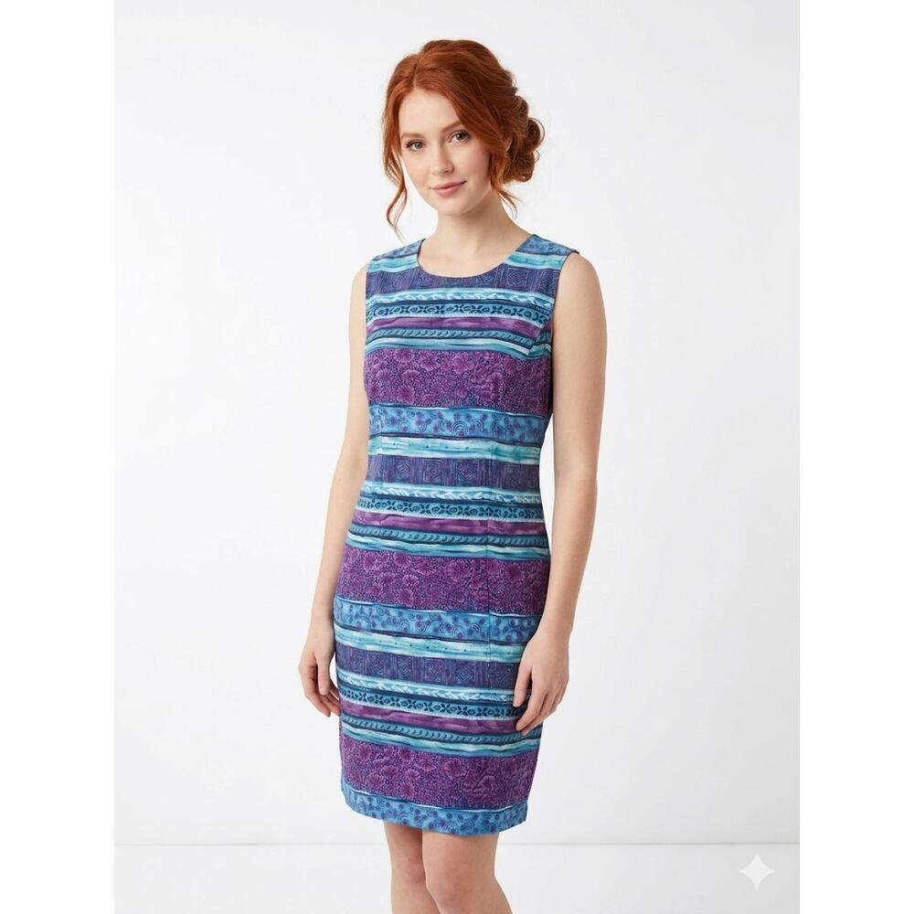 Sag Harbor Women's Striped Midi Dress Large Petite Polyester Keyhole Sleeveless